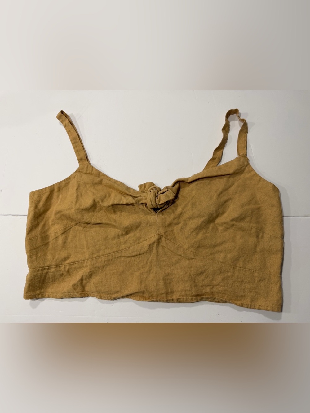 Universal Thread Knot-Front Cropped Cami in Mustard Brown